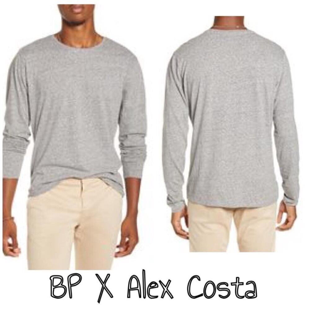 BP x Alex Costa Long Sleeve Stretch T-Shirt gray crewneck gray. Size XS